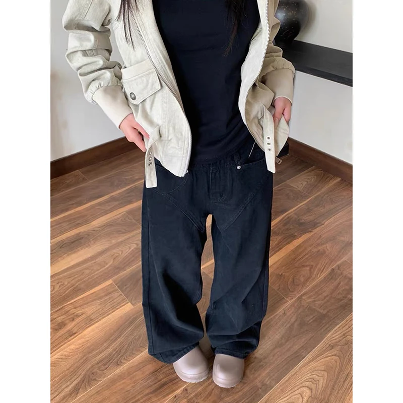 ZHIZOU Women Black Y2k Baggy Jeans Japanese 2000s Style Grunge Jean Pants Vintage Harajuku Oversize Denim Trousers Spring 2026