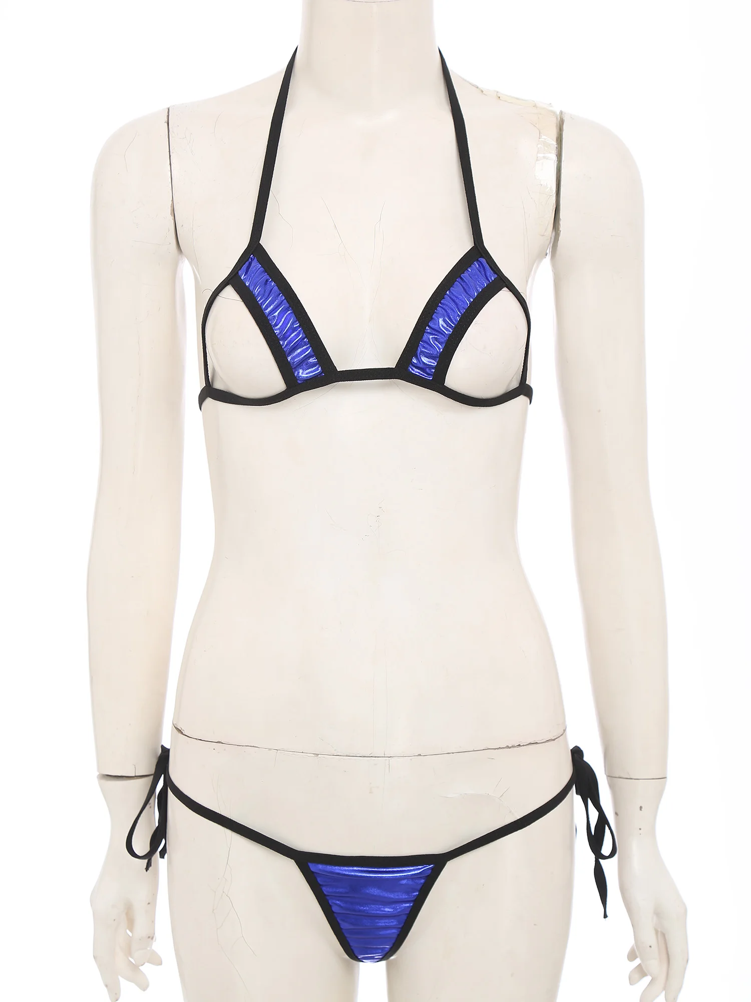 

Women Lingerie Temptation Nightwear Hollow-out Cups Breast Exposed Bra Top And T-back Thong Lace-up Suit for Erotic Dating Night