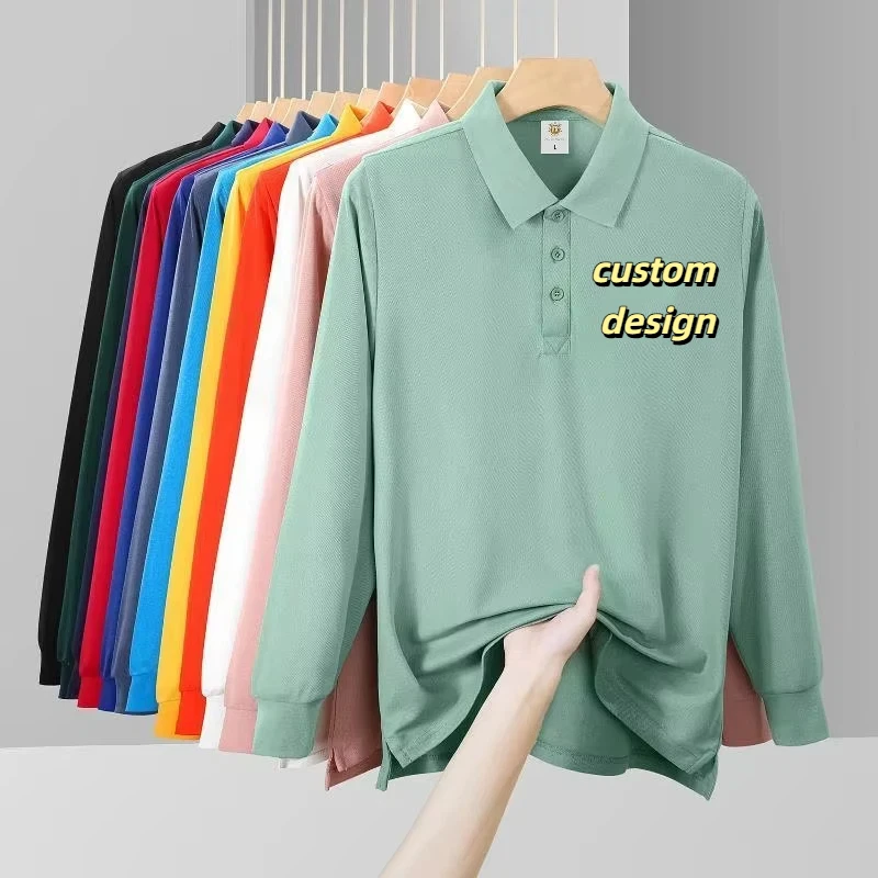Men Women Basic Long Sleeved Polo Shirts Custom Workwear Logo Print Embroidery Advertising Corporate Group Event Clothes