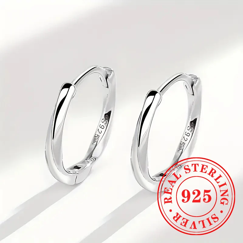 Huitan 925 Sterling Silver Glossy Twisty Hoop Earrings for Women New Trendy Ear Accessories Chic Office Daily Wear Party Jewelry