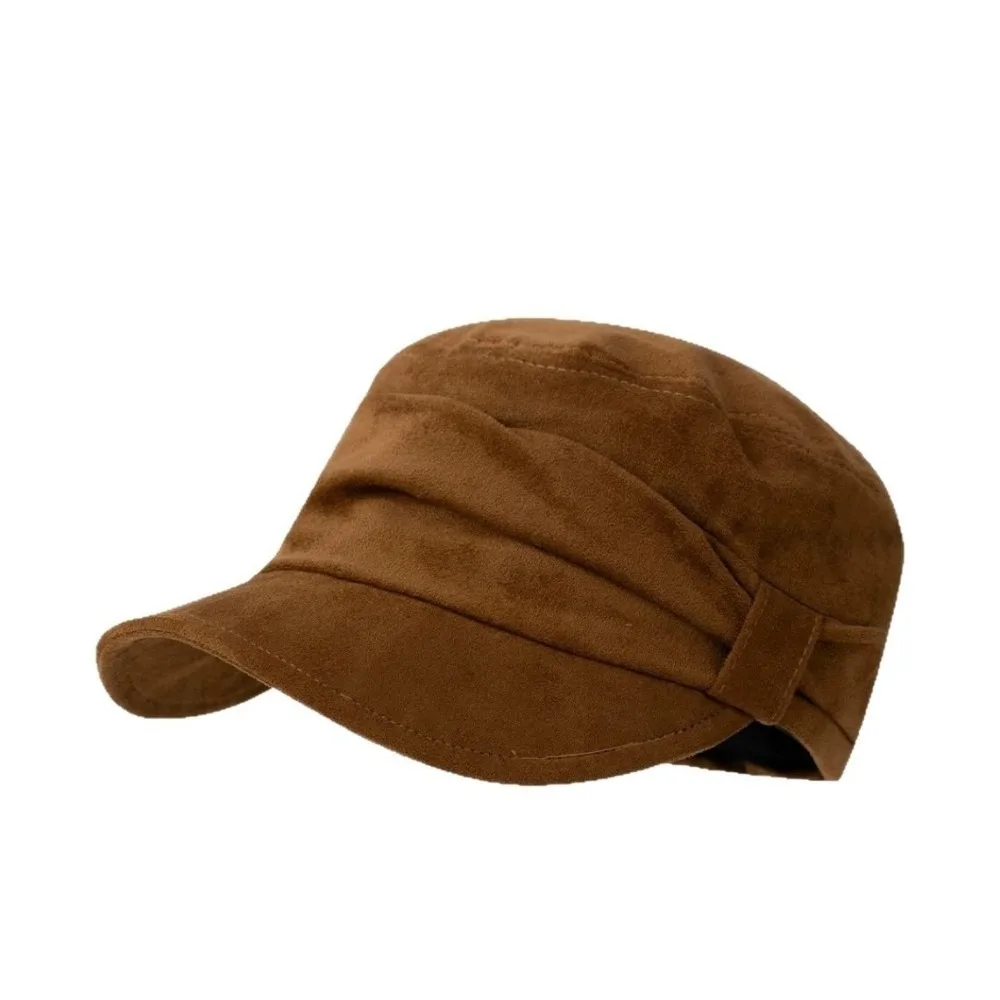 Warm Ruched Equestrian Hat Wind Resistant Adjustable Inner Band Japanese Minimalist Hat Large Head Size Suede Octagonal Cap