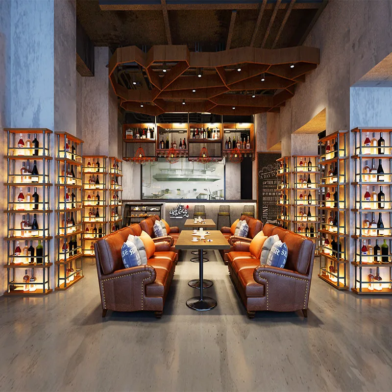 Bar solid wood against the wall wine rack bar counter industrial style against the wall column decoration solid wood placement r