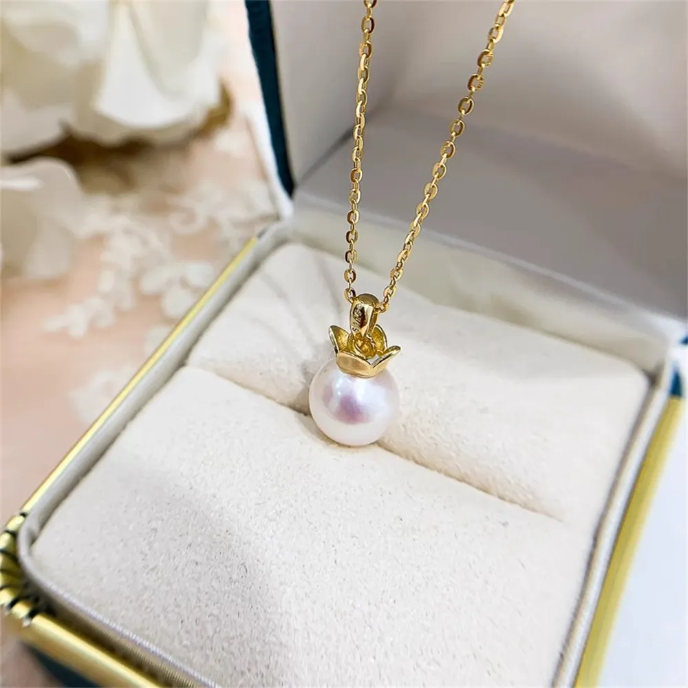 

DIY Pearl Accessories S925 Sterling Silver Pendant Empty Tray K Gold Edition Small Crown Necklace Pendant Fit 8-11mm Beads D051