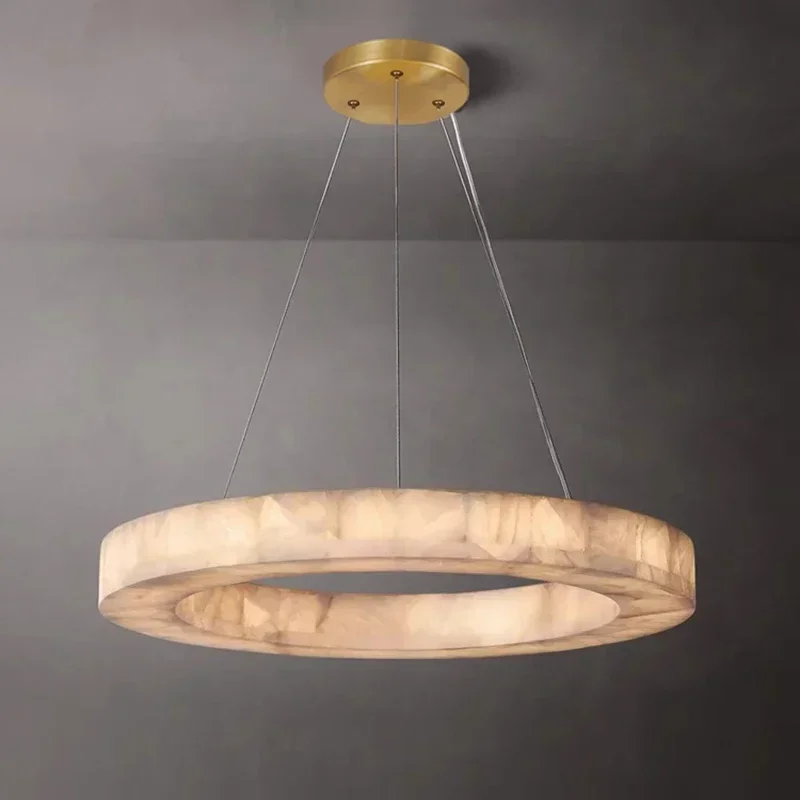 Premium Spanish Snowflake Marble Lamp Copper Round Square Lustre 3 Color Dimmable Lighting for Villa Restaurant Ceilings