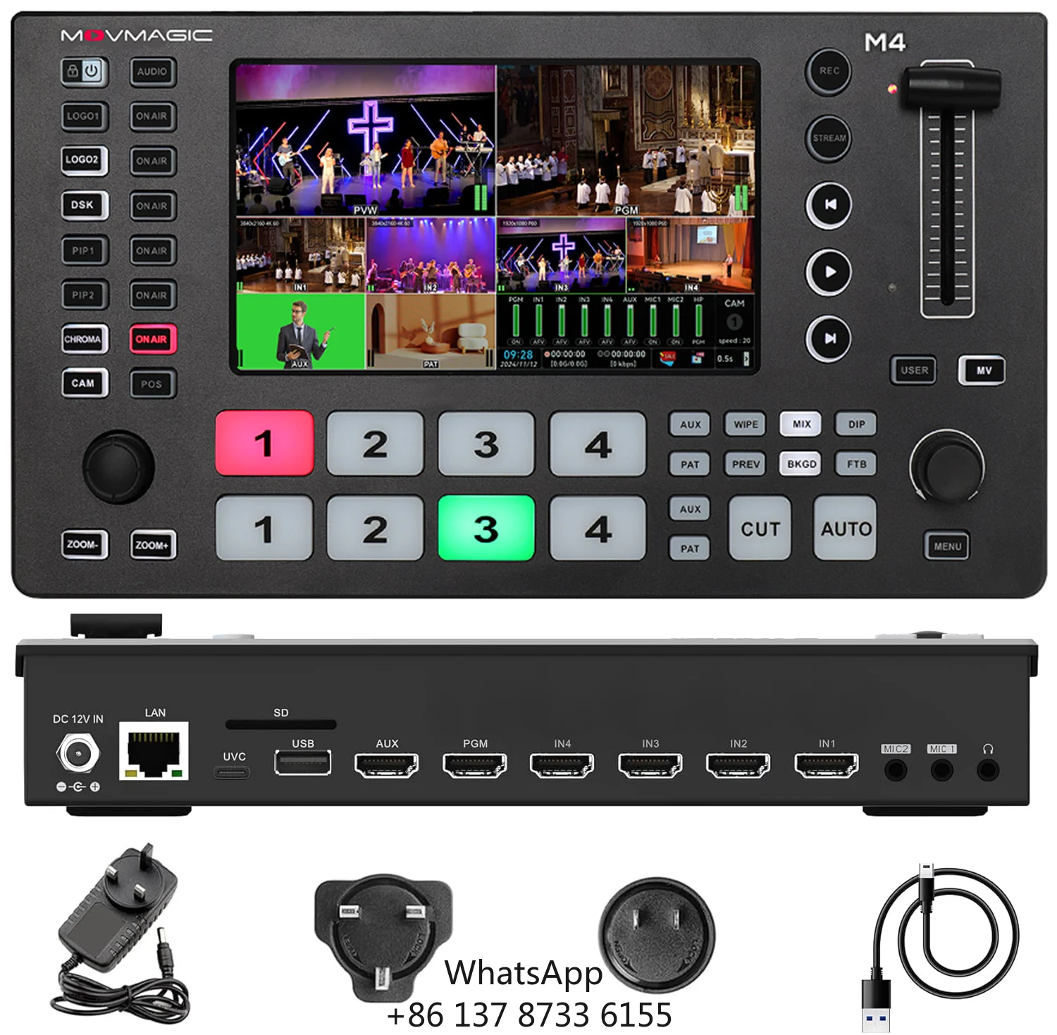 Movmagic M4 5 CH HD Video Switcher 5.5 Inch Screen 4-Input Metal Design WIPE/MIX Transition Effects Vertical Screen For Live
