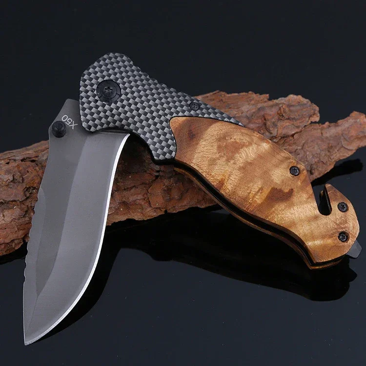 206mm 9CR18MOV Blade Quick Open Folding Knife Wood Handle Tactical Survival Knives Utility Outdoor Hunting Camping Multi Tools