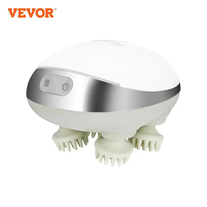 VEVOR Electric Scalp Massager Heat Rechargeable Heated Head Massager Waterproof Portable Scratcher for Hair Growth Stress Relax