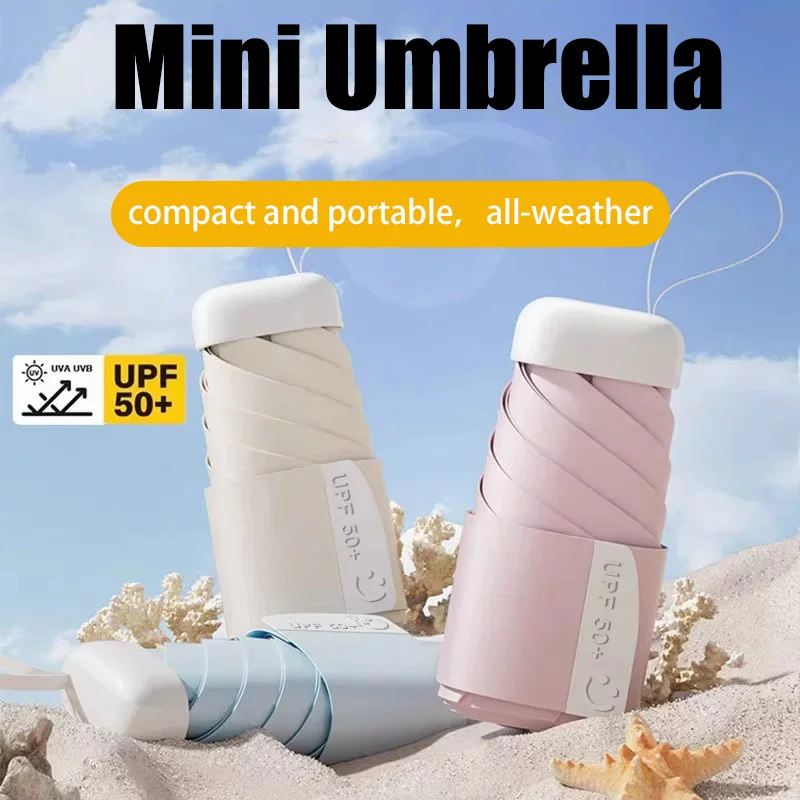New Mini Capsule Sun Umbrella UPF50 Sunshade UV Protective Portable Folding Rain Umbrella Ultralight Manual Type for All-weather