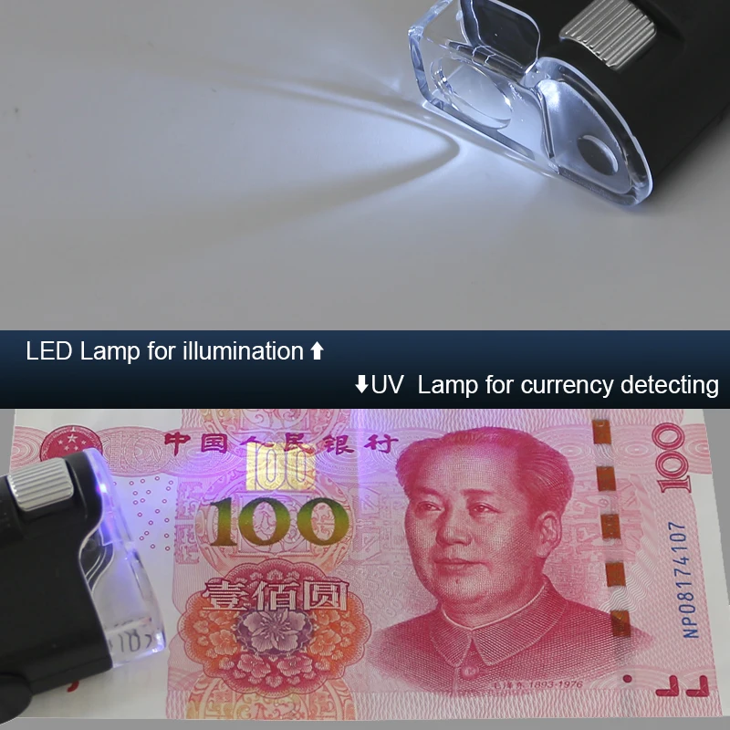Imagem -06 - Lupa com Clip para Celular Microscópio Monocular Lupa Universal Lâmpada Led uv 60x100x