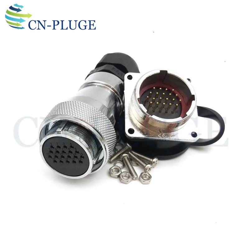 WS28 Square Panel Connector 5 7 10 12 16 17 20 24 26 Pin Industrial Lathe Motor Cable IP67 Waterproof Female Plug Male Socket