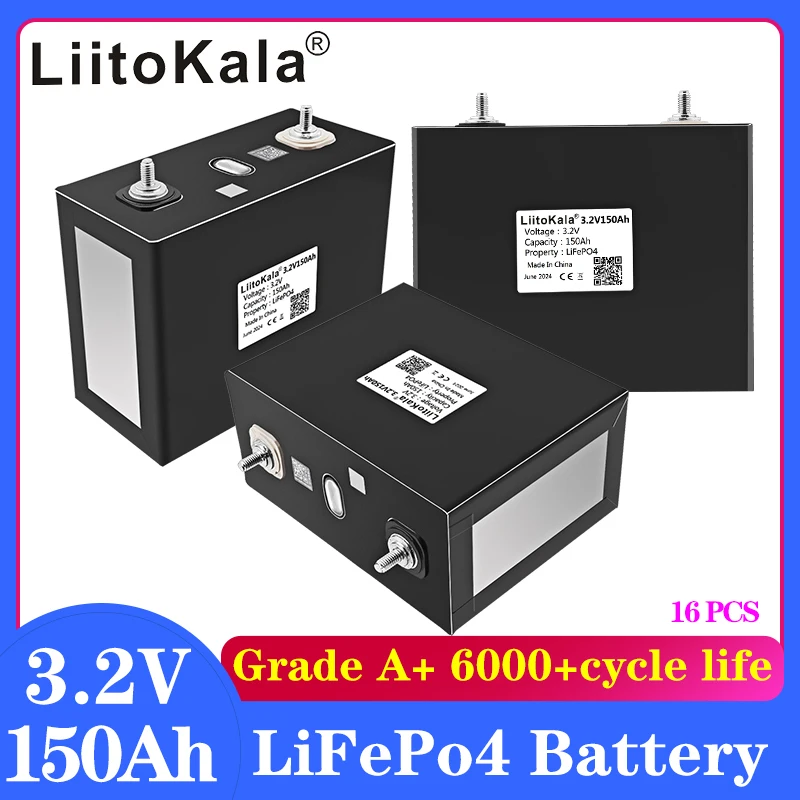 

16PCS LiitoKala LiFePO4 3.2V 150AH Grade A+ Lithium ion Battery power bank for Solar panel Storage System rechargeable