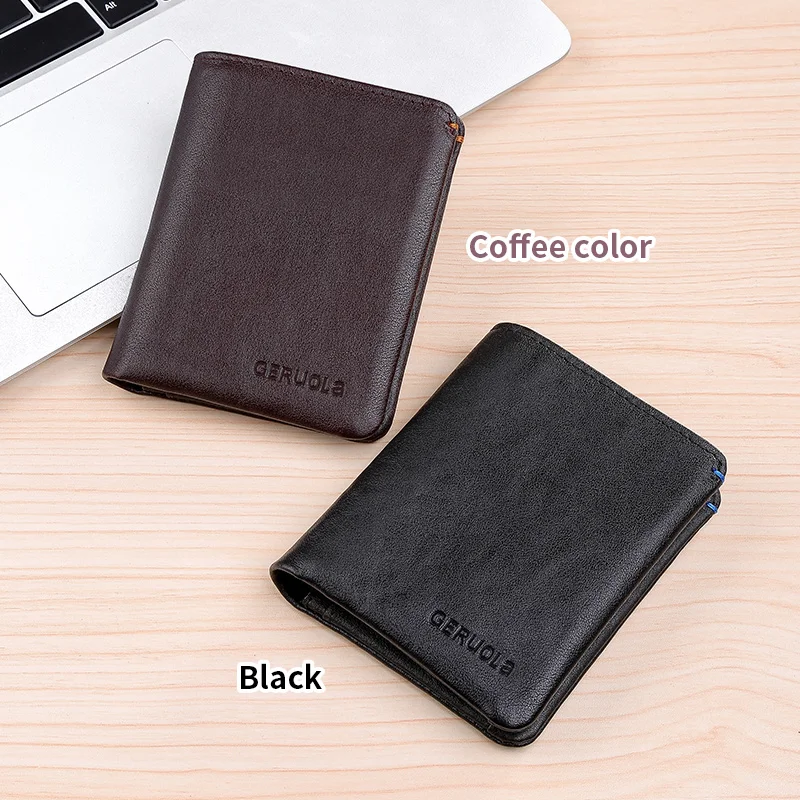 Plantaardig gelooide toplaag, korte portemonnee van echt rundleer, RFID-blokkering, kaartsleufontwerp met grote capaciteit, ID-kaart, spiegelvenster binnenin