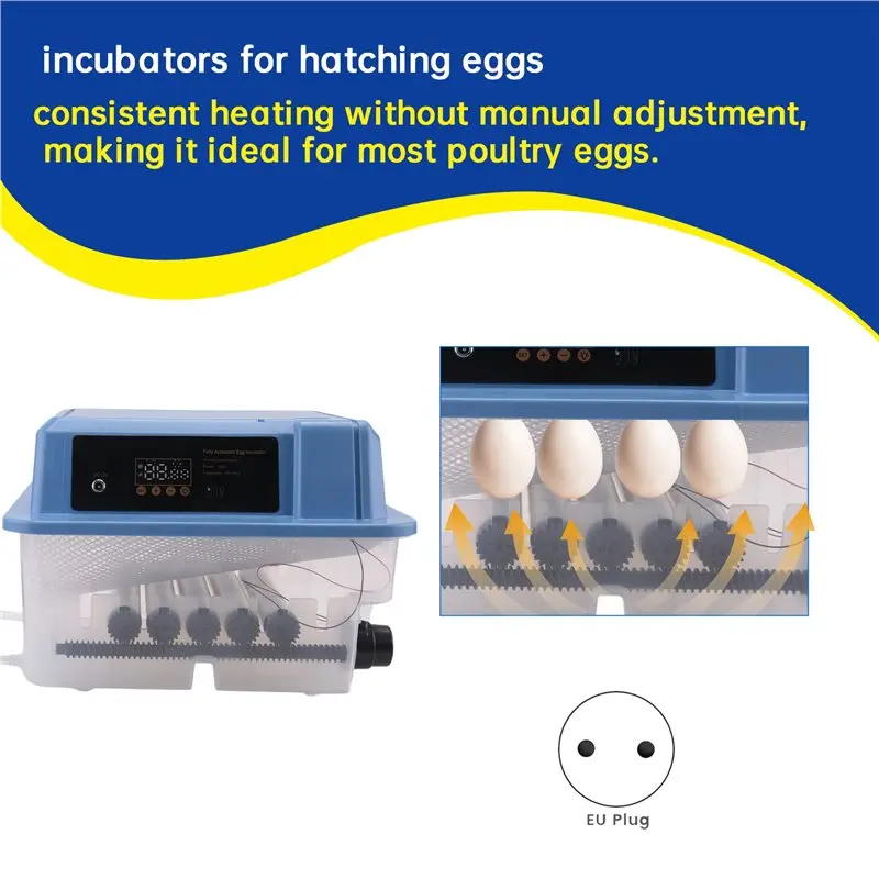 

A01F-Automatic Intelligent Hatching Machine Automatic Egg Incubator 12 Eggs With Turner,Candler & Temperature Control EU Plug