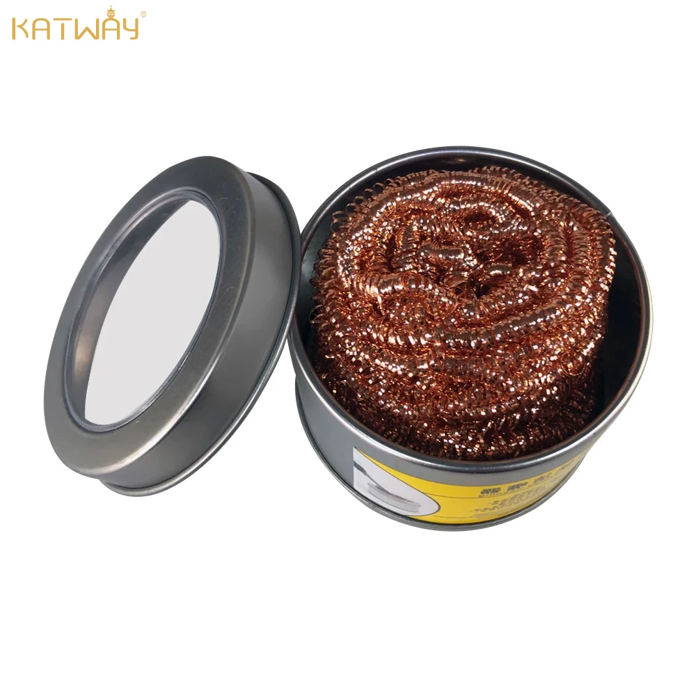 

KATWAY Cleaning Metal Dross Box, Copper Wire Cleaner Ball Desoldering Soldering Iron Mesh Filter Cleaning Nozzle Tip HH-AA160