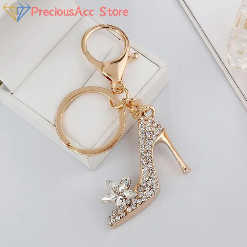 NEW Crystal High Heel Shoe Keychain Purse Car Shiny Rhinestone Key Chain Bag Decorative Alloy Keyring