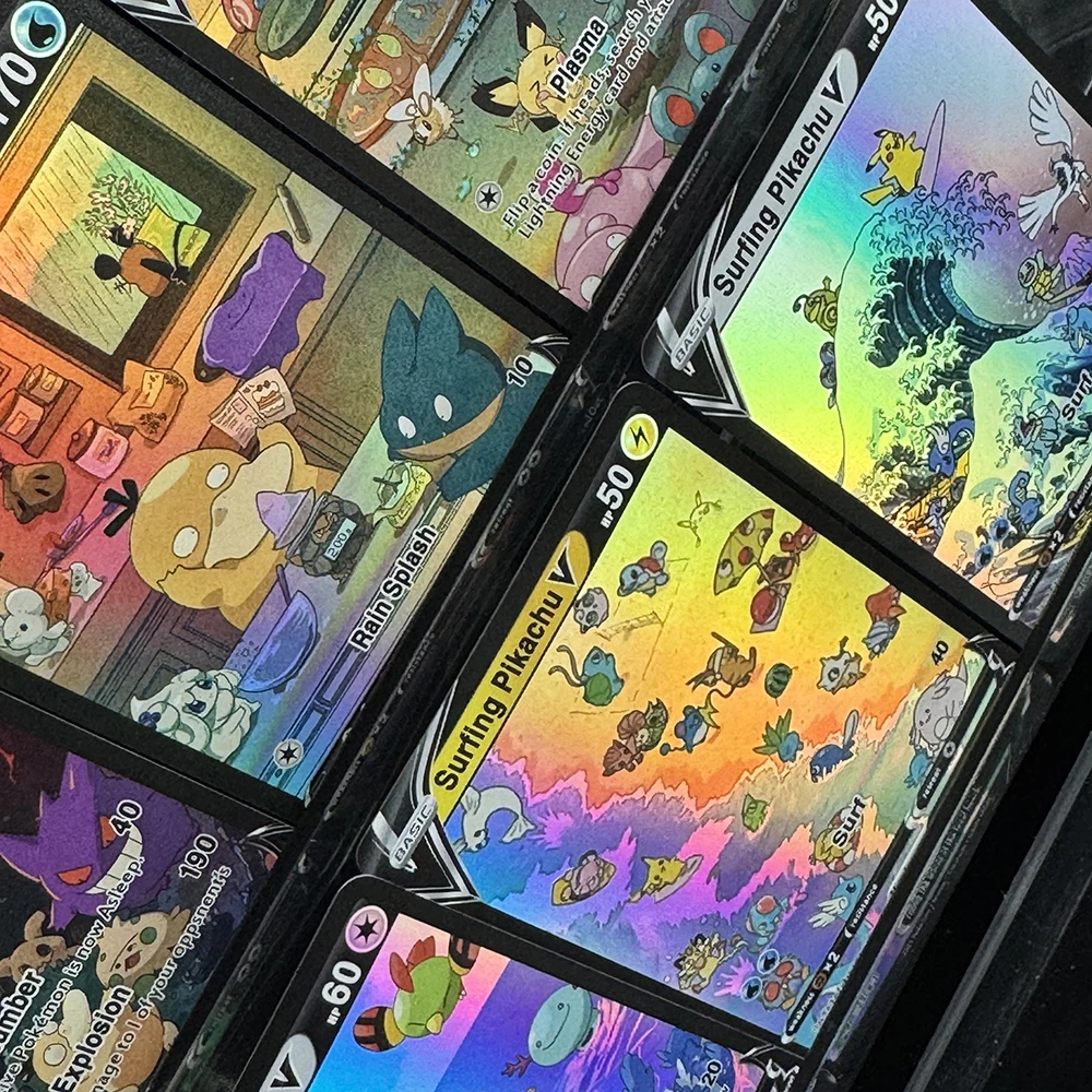 Picture 7: 6Pcs/set PTCG World Series Color Flash Cards Pichu Gengar Totodile Diy Self Made Classic Game Anime Collection Cards Gift Toys