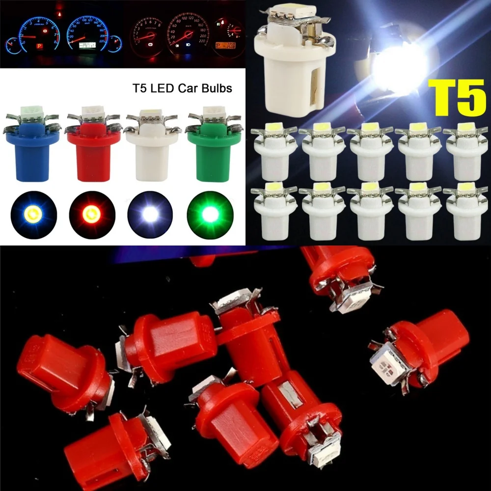 

10Pcs T5 B8.5d LED Light Car Dashboard Speed Lights Bulb for General 2008 GMT-400 1994 impala malibu Motors silverado 2011