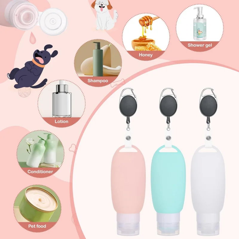 TOPLIVING 3 Pieces , 90ML Silicone Travel Bottles Filling, Feeding Tube For Dog Refillable With Re