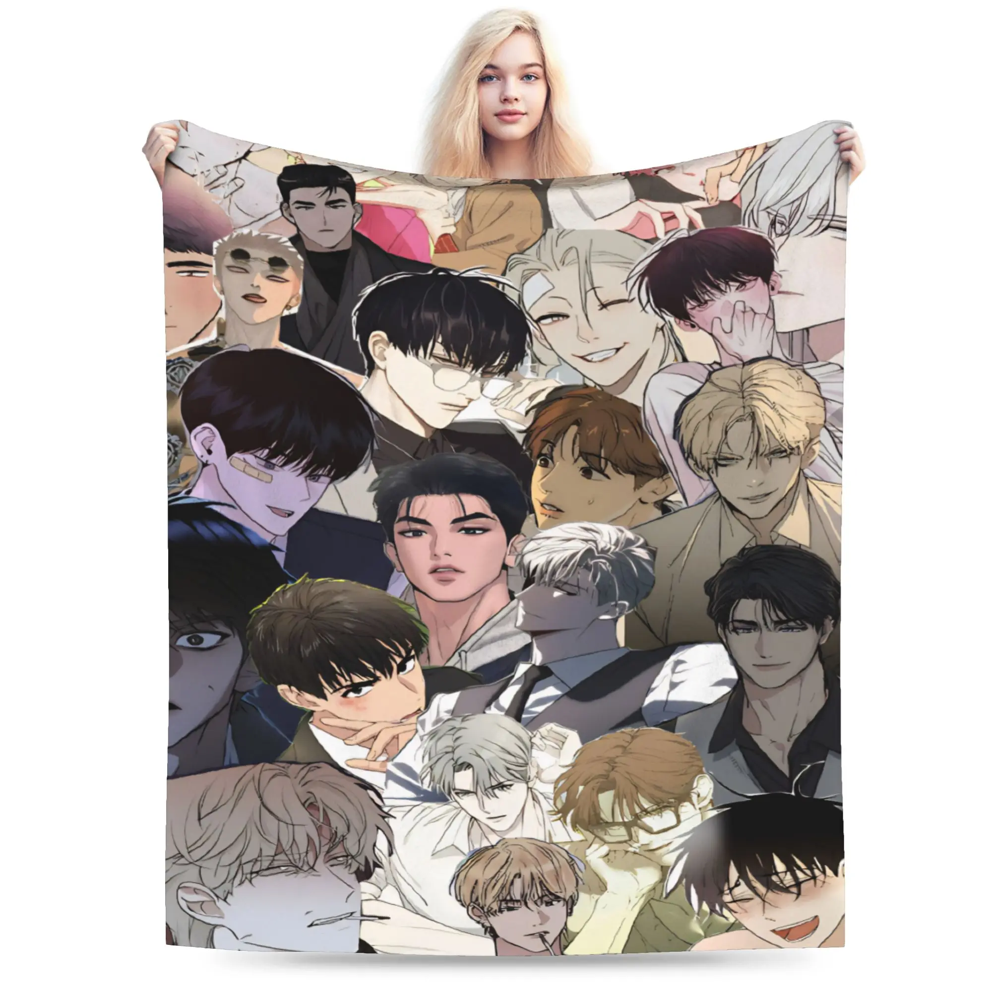 Korean BL Manhwa Handsome Man  Blanket Flannel  Multifunction Ultra-Soft Throw Blankets for Bed Rug Piece