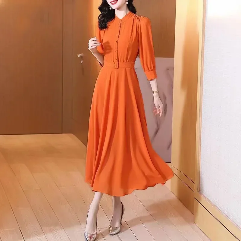 

Dress Women Casual Vintage Three-Quarters Sleeve Summer Dress High Quality Boho Style Ladies Party Mid Long Dress XQ86