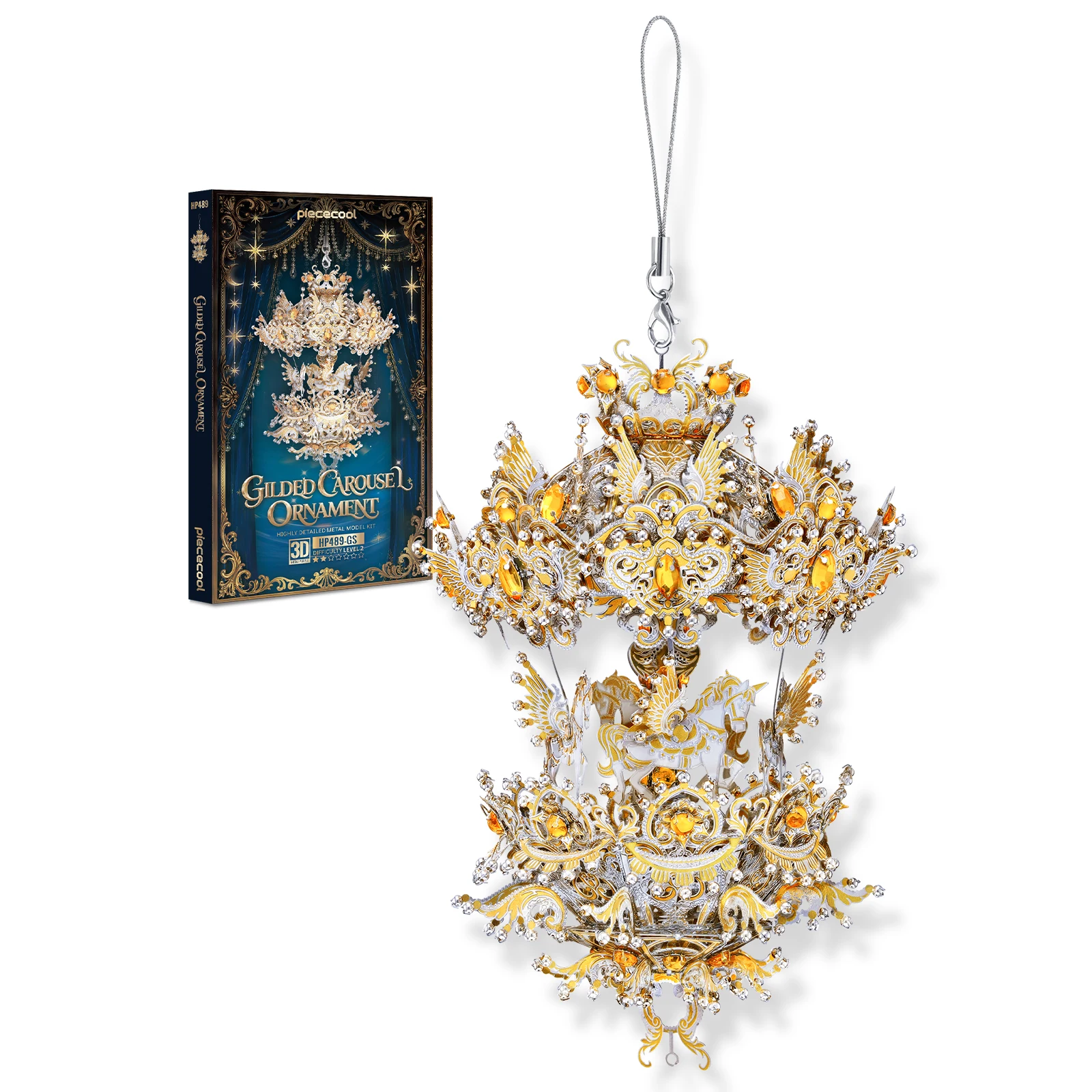 Piececool 3D Puzzles for Adult Gilded Carousel Ornament 3D Metal Model Kits DIY Jigsaw Puzzles Best Gifts& Home Decoration