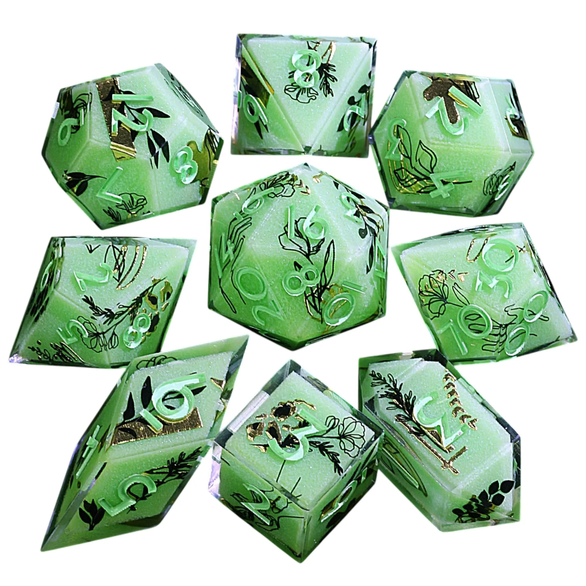 9 dés en résine polyédriques D&D définit Macaron Flora Glyph