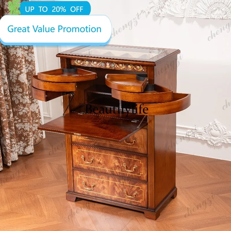 M178 American solid wood jewelry storage cabinet, locker, hand-carved with lock, light luxury chest