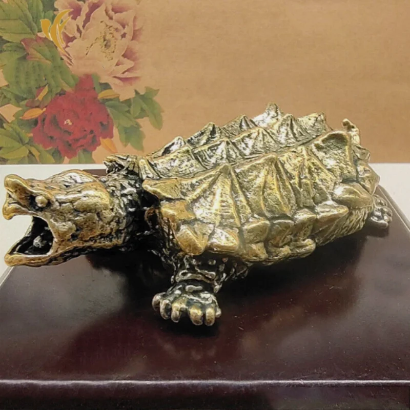 Vintage Brass Carved Alligator Snapping Turtle Statue - Wealth Attracting Ornament, Exquisite Tea Table Decor