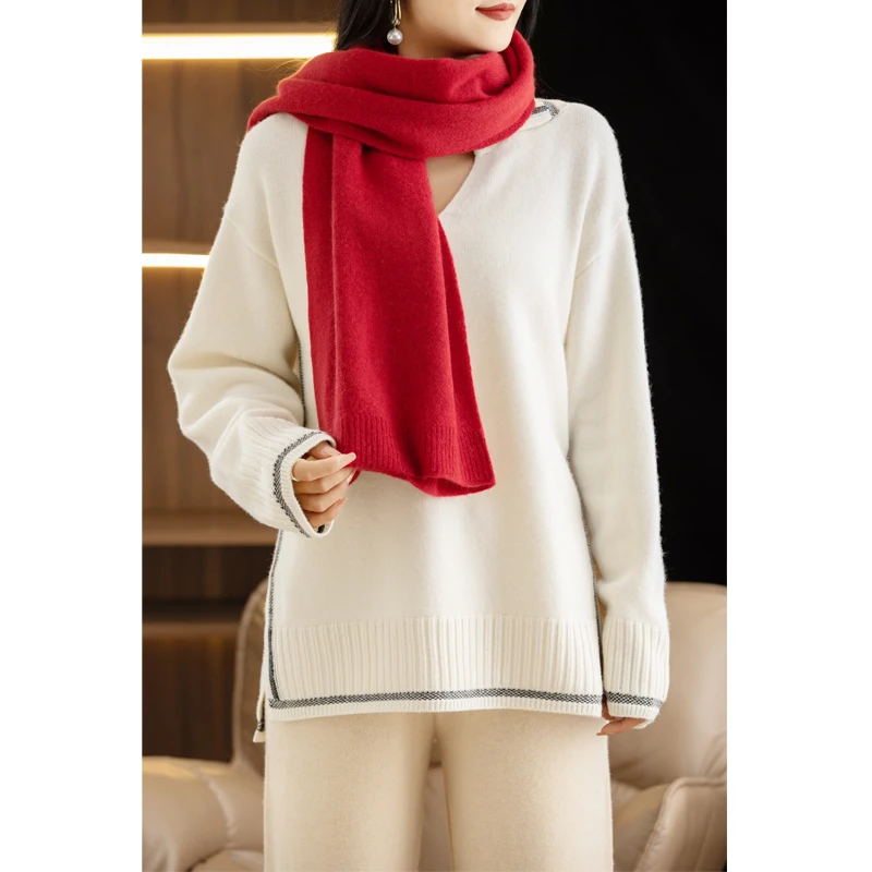 Women 100% Merino Wool Cardigan Scarf Sweater Shawl Loose Cashmere Top Autumn Winter Soft Cozy Knitted Fashion Clothes Scarf view 6