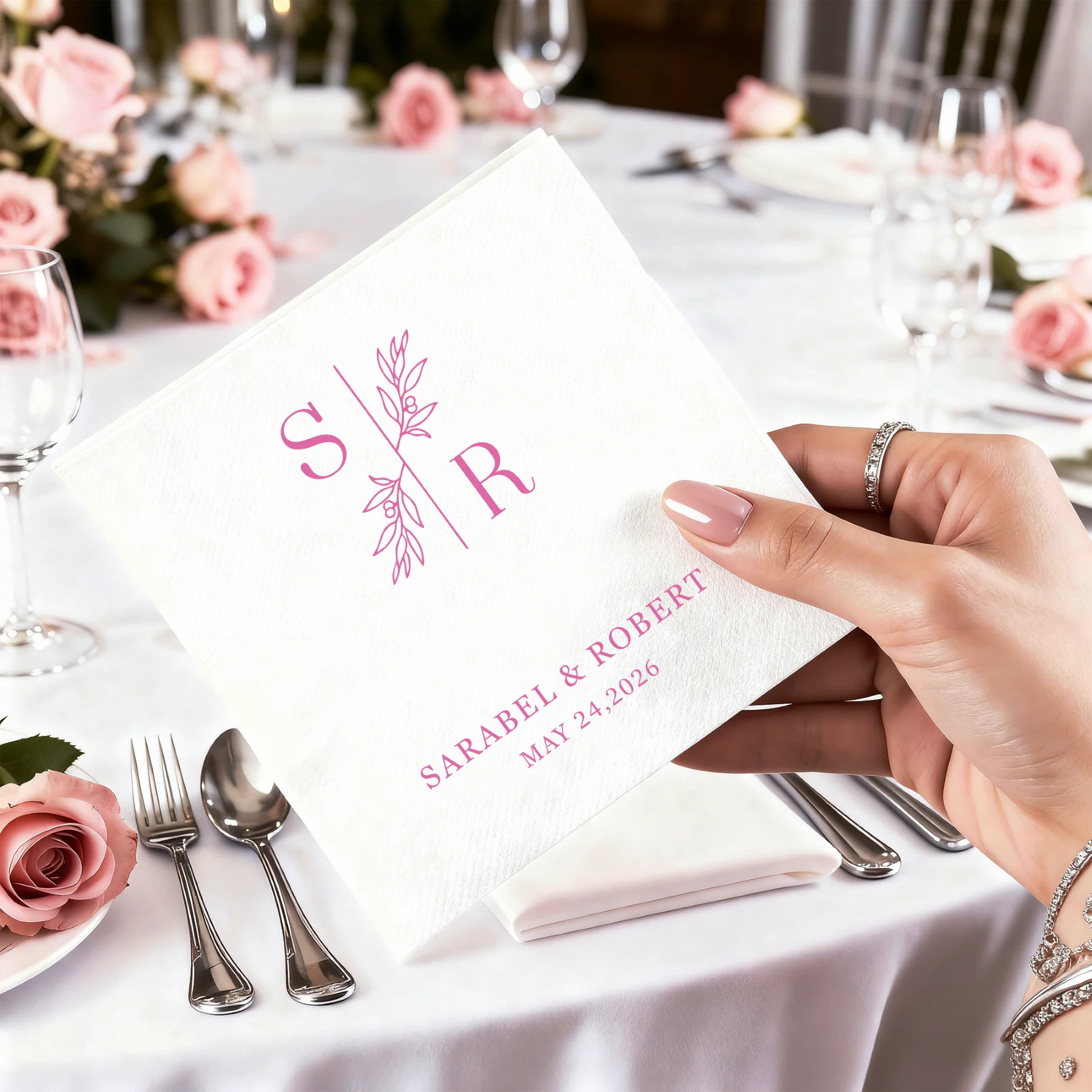 

Personalized Paper Napkins for Wedding Custom Cocktail Napkins of Text Elegent Disposable Napkins,for Baby Shower Hen Party