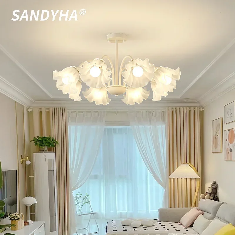 

SANDYHA French Living Room Pendant Light Nordic Creative Countryside Flowers Suitable For Restaurant Bedroom Decor Chandelier