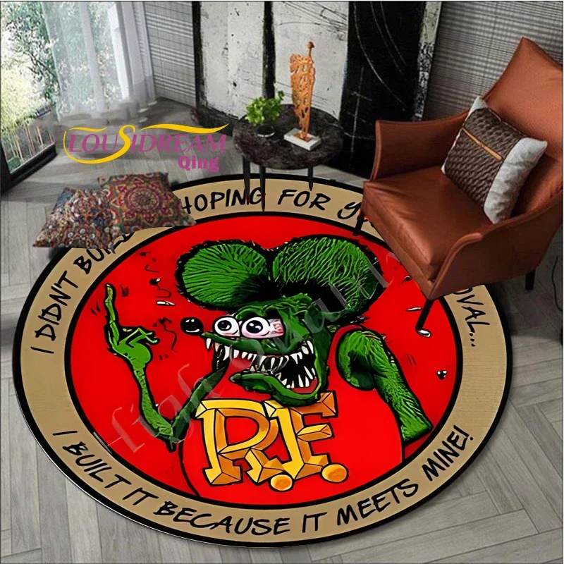 Rat Fink Rug Retro Round  Living Room Decor Mancave  Floor Mats Carpets for Bed  Chair Mat Gifts