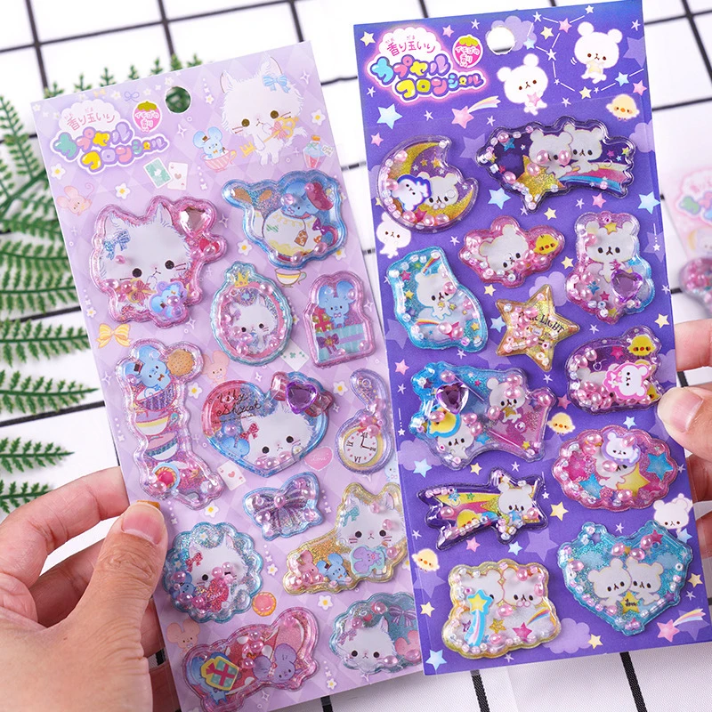 1Sheet Random Kawaii Cartoon Rabbit Stickers With Fragrant 3D Sticker Cute Bunny Decal Diary Scrapbooking Stationery Sticker