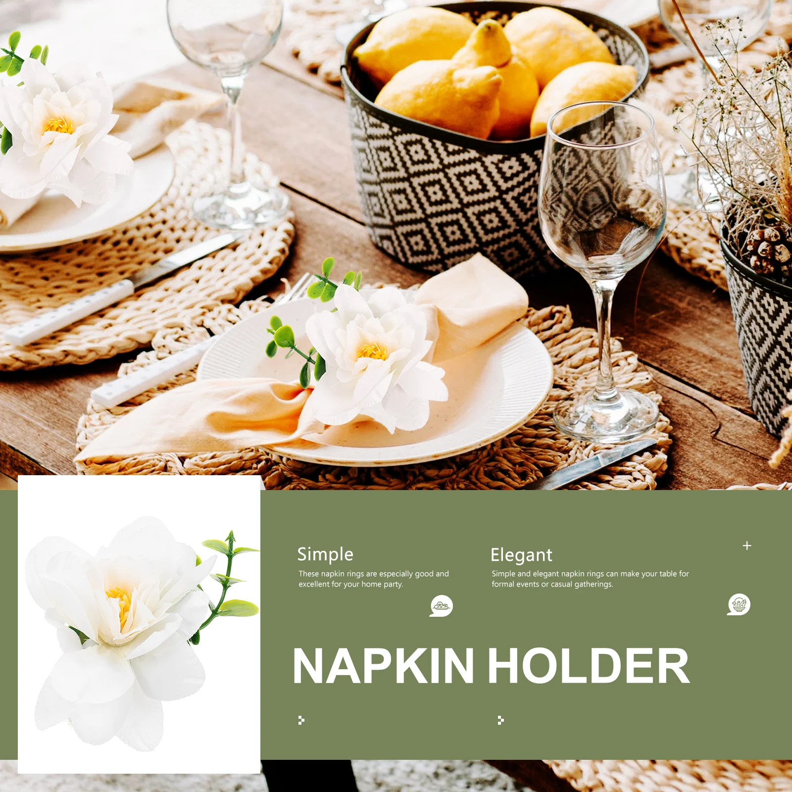 

6pcs Napkin Ring Set Modern Artificial Flower Rings for Restaurant Banquet Decor Elegant Stylish Wedding Party Christmas