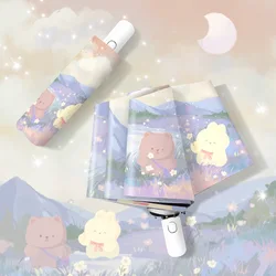 Umbrella Little Bear sunshade umbrella UV blocking Student Adult Foldable and portable Anti rebound automatic Women's Umbrella