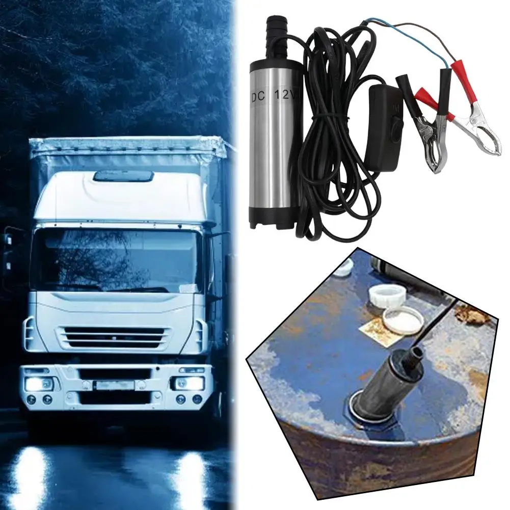 38mm DC 12V Car Water Oil Fuel Transfer Pump Electric Pump Diesel Pump Suction Submersible Refueling Oil Portable Water Car X8V2