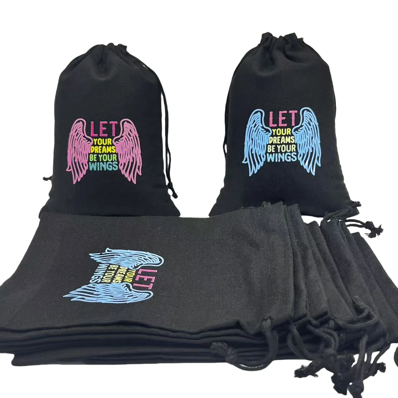 5PCS black rope bag gift bag cotton material printed with 