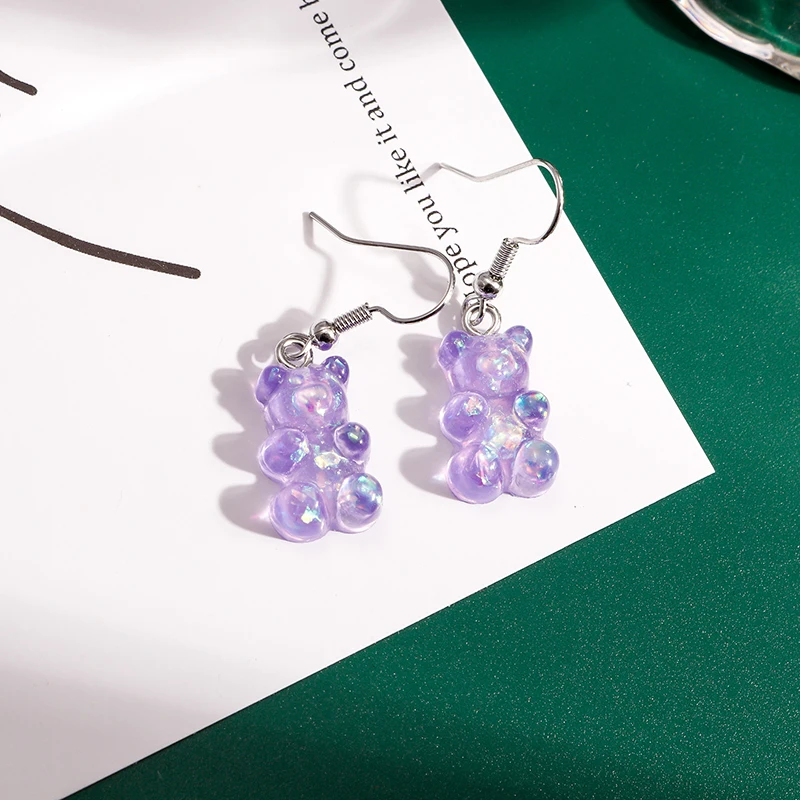 Leslie heiß verkaufen schöne bunte Harz Glitter Gummibärchen Ohrringe für Frauen Mini Bär Ohrring Bff Mädchen Kinder Geburtstags geschenke – Detail 6