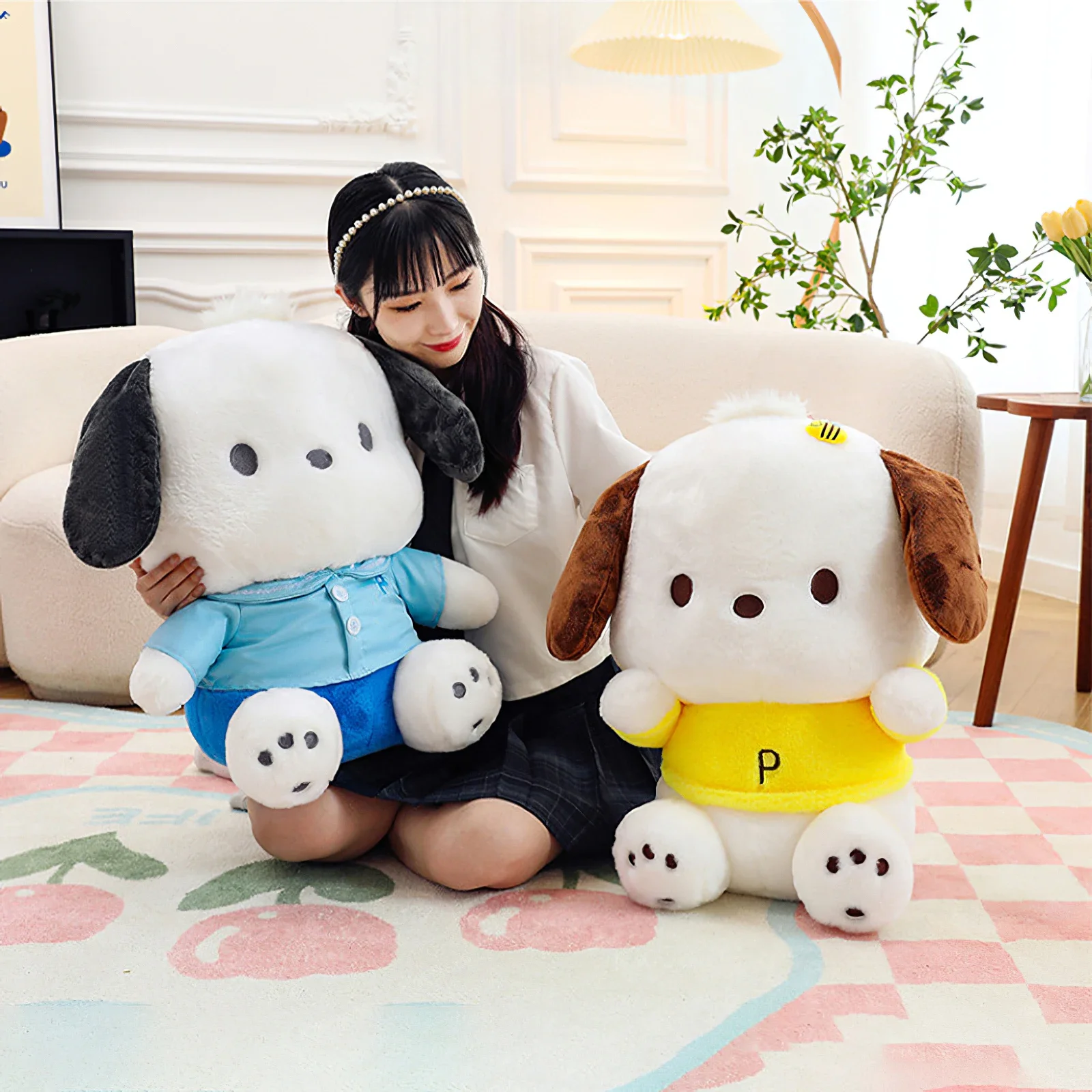 Cute Sanrio Pochacco Dog Plush Doll, Kawaii Desenhos Animados, Peluches animais, Macio Stuffed Toy, Travesseiro, Almofada do Sofá, Kids Birthday Gift