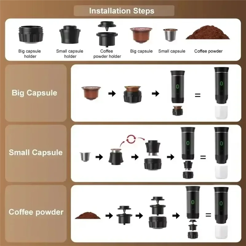 

A74G-3-In-1 Wireless Electric Espresso Coffee Maker For Capsule Coffee Powder Small Espresso Maker