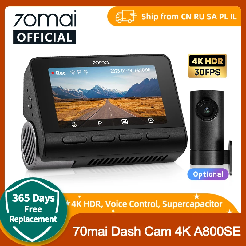 70mai Dash Cam 4K A800SE UHD Support Dual-Channel 24H Parking HDR Supercapacitor Wifi 6 Voice Control Upgraded of 70mai A800S