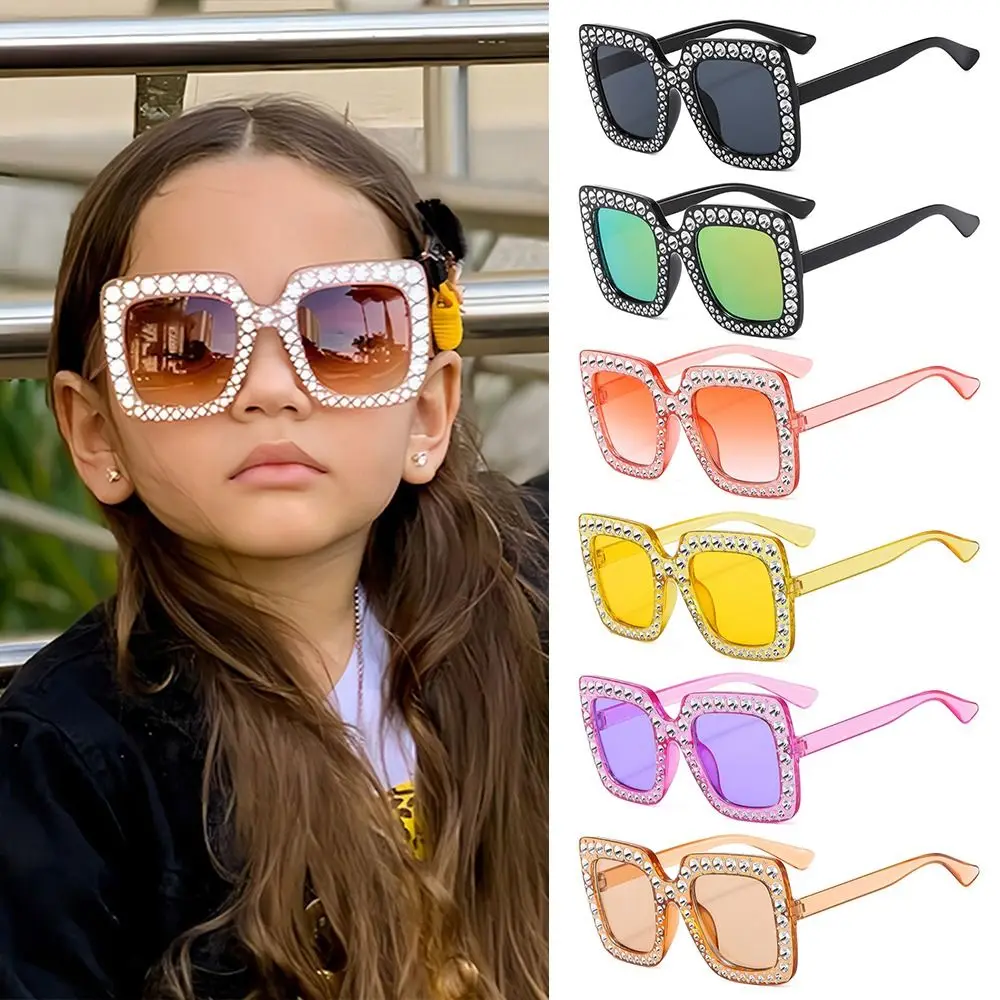 Fashion Diamond Crystal Children Sunglasses Sparkling Rhinestone Kids Square Sun Glasses Girls Shades for Beach/Travel/Party