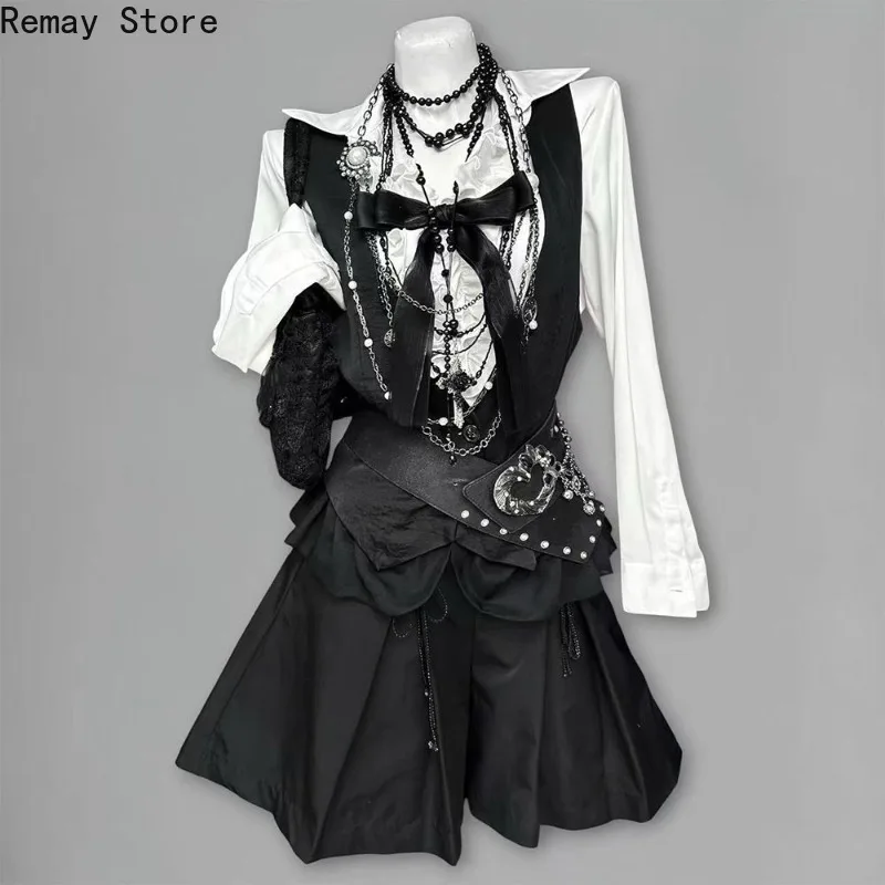 Autumn Winter Japanese Gothic Harajuku Women’s 2 Piece Set Chic Vintage 2000s French Elegant Sweet Dark Court Style Outfits 2026
