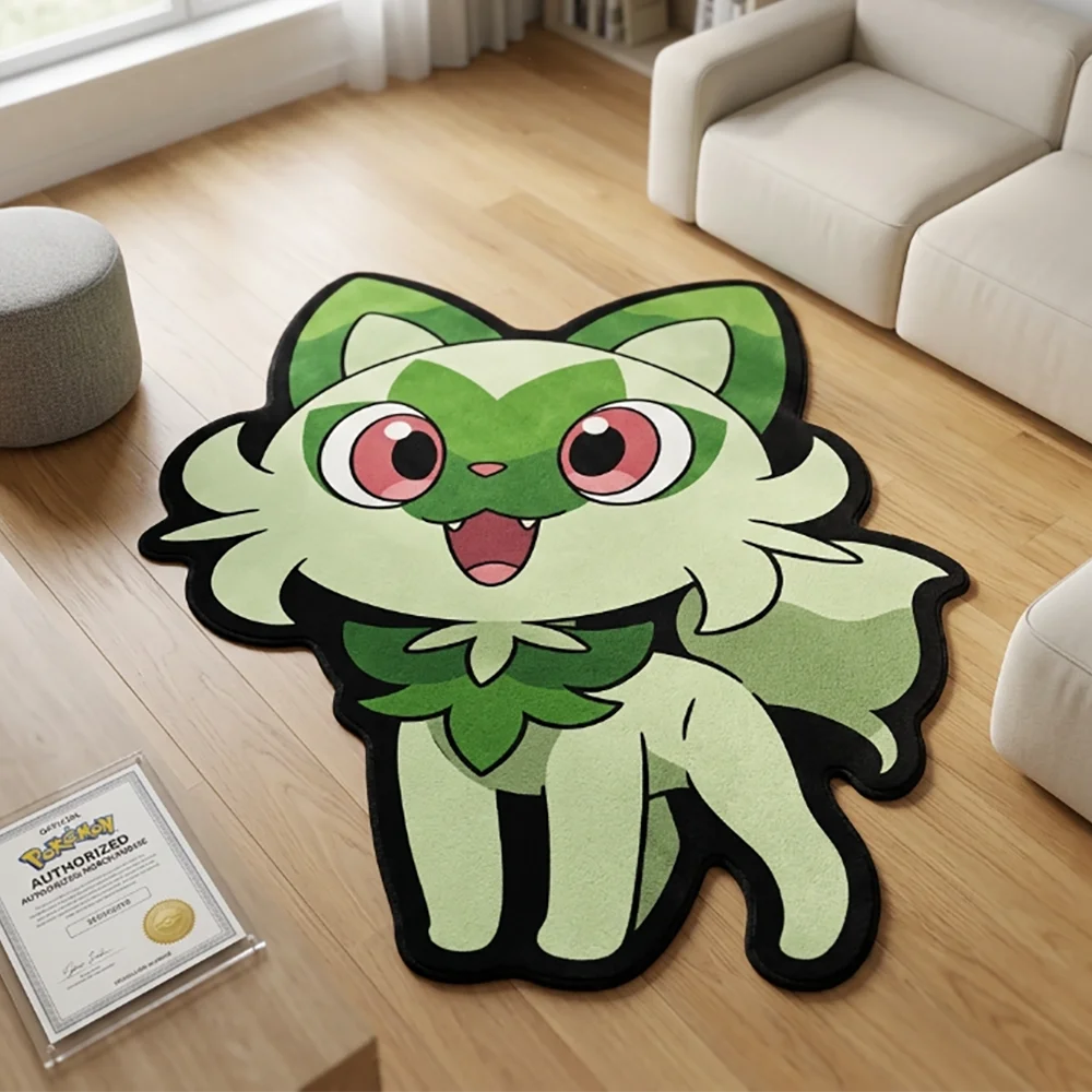 Irregular Pokemon Carpet Cute Sprigatito Anime Floor Mat Fluffy Non-slip Rug Kawaii Gaming Bedroom Fan Gift view 4