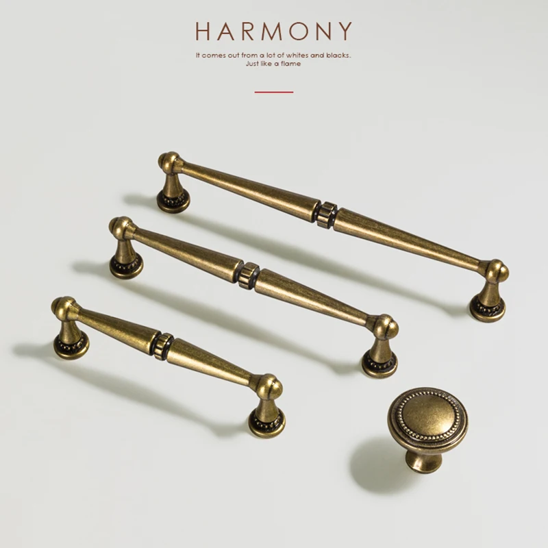 Traditiona Antique Brass Handle Rustic Furniture Pull Retro Cabinet Handles for Kitchen Dresser Bronze Handle Knobs Middle East