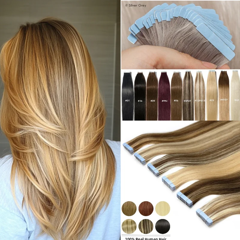 100% Human Hair Tape In Hair Weft 20pcs 18inch 40g #P18-613 #99J Hair Extensions Transform Look Wedding Factory Direct Salon