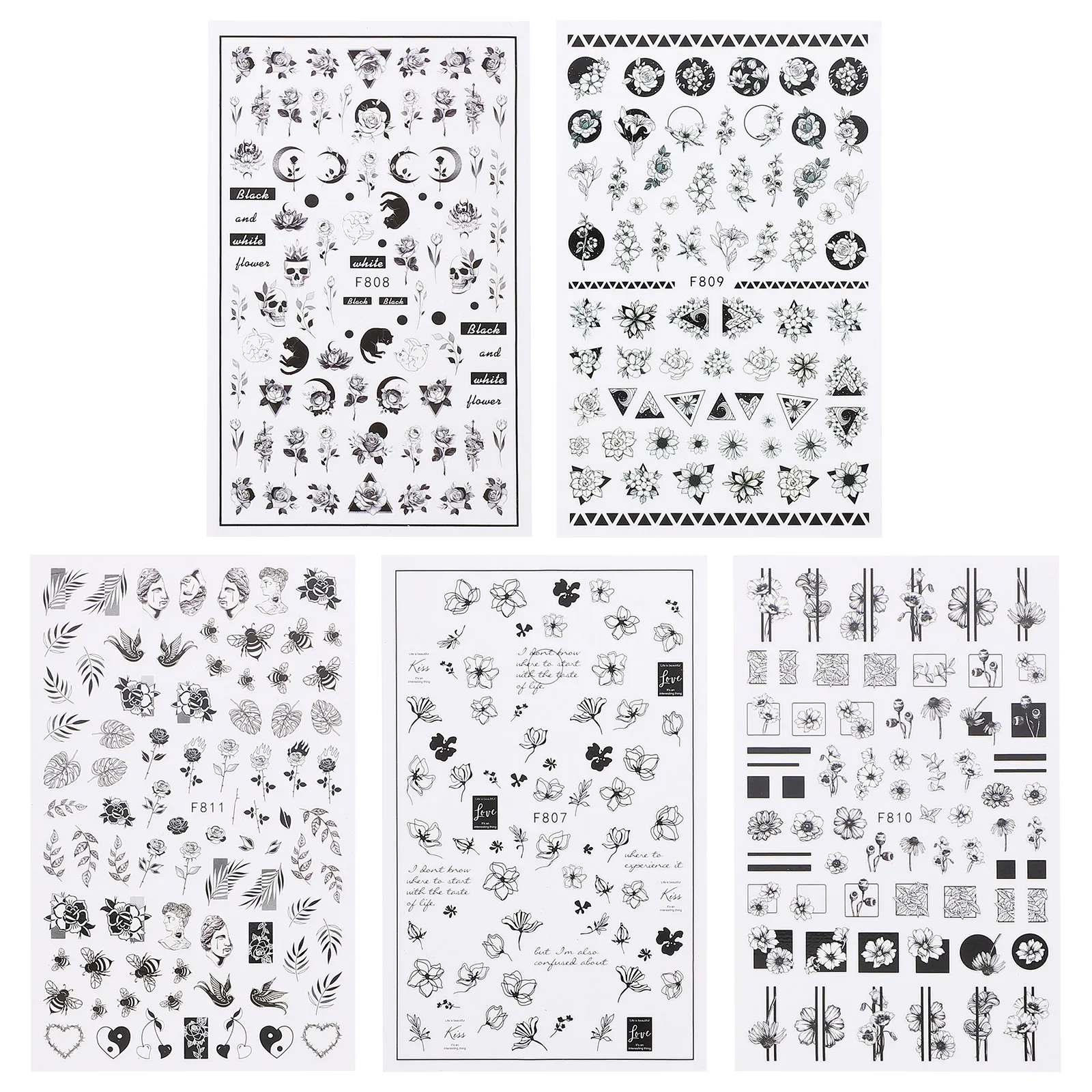 

Nail Art Stickers Black Face Heart Design Decorative Manicure Decals DIY French Floral Nail Decorations Safe