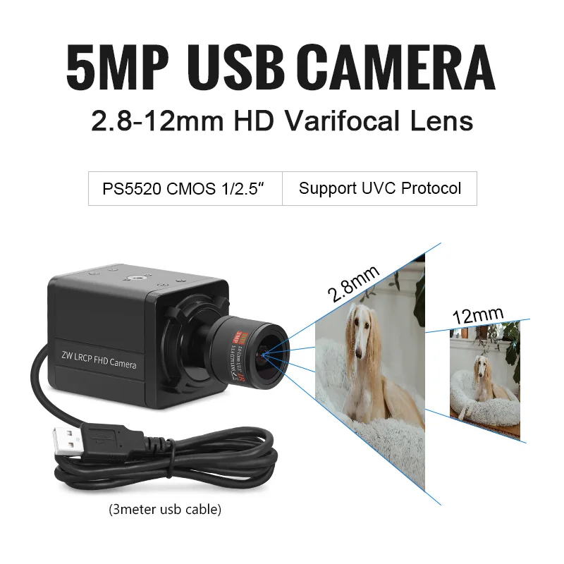 5600 PS5520 5MP M12 Varifocal 2.8-12mm Lens Plug Play Webcam 2592x1944 25fps Mini HD Camera for Windows Linux android Mac OS