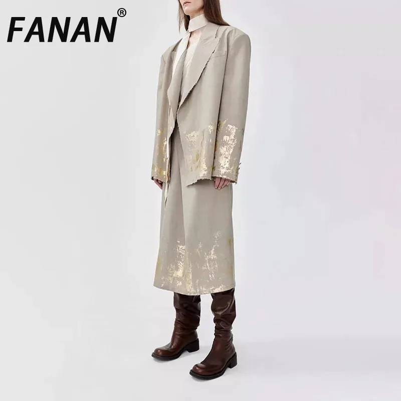 

FANAN Tassel Design 2 Piece Set Women's Single Breasted Long Sleeve Loose Blazers+high Wiast A-line Skirt 2025 Autumn New
