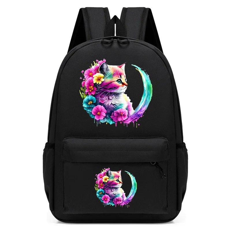 New Backpack Cartoon Trendy School Bags Watercolor Cute Floral Cat Children Bookbag Travel Bagpack Anime Cute Funny Backpack